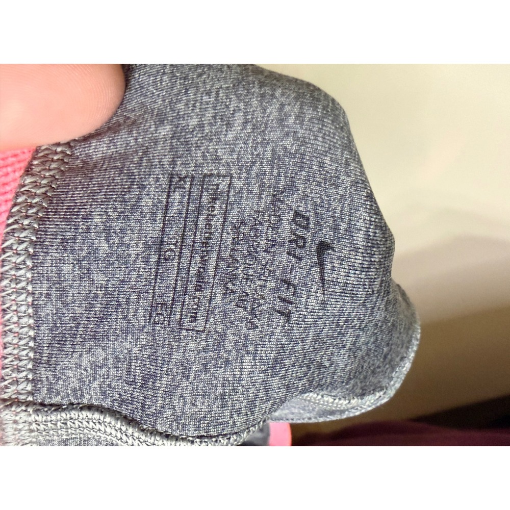 Nike Dri-FIT Sports Bra Gray Pink Graphic Logo Racerback Strappy Large L - Picture 3 of 3